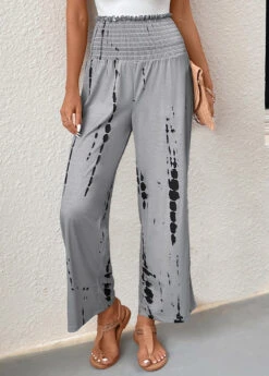 Graffiti Print Smocked Grey Elastic Waist Pants -Rosewe Promotion Store 331069 P 16831819650184