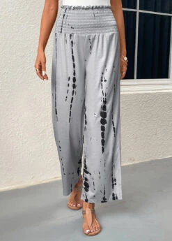 Graffiti Print Smocked Grey Elastic Waist Pants -Rosewe Promotion Store 331069 P 16831819652012