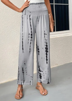 Graffiti Print Smocked Grey Elastic Waist Pants -Rosewe Promotion Store 331069 P 16831819657123