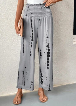 Graffiti Print Smocked Grey Elastic Waist Pants -Rosewe Promotion Store 331069 P 16831819658255