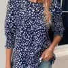 Polka Dot Button Navy Round Neck Blouse -Rosewe Promotion Store 331079 P 16831818244060