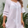 Mesh Stitching Button White Cover Up -Rosewe Promotion Store 331083 P 16823255240190
