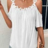 Patchwork White Scoop Neck Cold Shoulder Blouse -Rosewe Promotion Store 331096 P 16831820218310