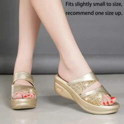 Open Toe Golden Mid Heel Sliders -Rosewe Promotion Store 331121 P 1680746445913