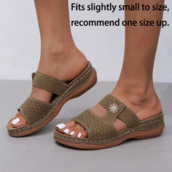 Open Toe Low Heel Dark Camel Sliders -Rosewe Promotion Store 331123 P 1680746475061