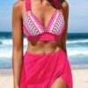 Hot Pink Mid Waisted Geometric Print Circular Ring Bikini Set -Rosewe Promotion Store 331196 P 1680774126783