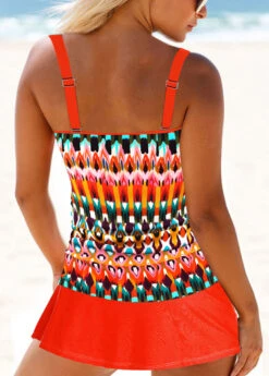 Mid Waisted Tribal Print Patchwork Orange Tankini Set -Rosewe Promotion Store 331198 P 1680759434044