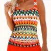 Mid Waisted Tribal Print Patchwork Orange Tankini Set 2 Mid Waisted Tribal Print Patchwork Orange Tankini Set -Rosewe Promotion Store 331198 P 1680759434620