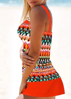 Mid Waisted Tribal Print Patchwork Orange Tankini Set -Rosewe Promotion Store 331198 P 1680759434753