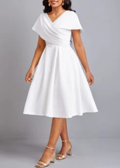Plus Size Umbrella Hem Short Sleeve White Dress -Rosewe Promotion Store 331252 P 16838002334535
