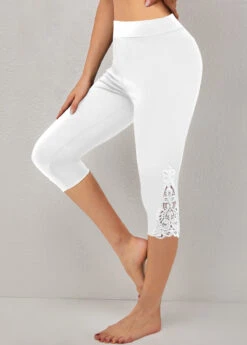Plus Size White Elastic Waist High Waisted Leggings