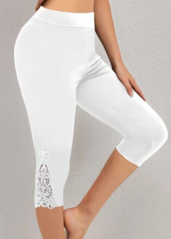 Plus Size White Elastic Waist High Waisted Leggings -Rosewe Promotion Store 331253 P 1696755324279