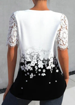 Plus Size White Lace Floral Print Blouse -Rosewe Promotion Store 331256 P 1681194618429