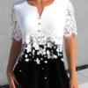 Plus Size White Lace Floral Print Blouse -Rosewe Promotion Store 331256 P 1681194618721