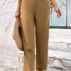 Button Detail Light Camel High Waisted Pants 2 Button Detail Light Camel High Waisted Pants -Rosewe Promotion Store 331268 P 1680769476279