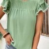 Patchwork Round Neck Light Green T Shirt