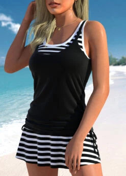 Mid Waisted Striped Drawstring Black Tankini Set -Rosewe Promotion Store 331313 P 1681812379569