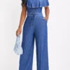 Denim Blue Ankle Length Round Neck Ruffle Jumpsuit -Rosewe Promotion Store 331361 P 16832836479560