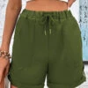 Olive Green Drawastring High Waisted Pocket Shorts 1 Olive Green Drawastring High Waisted Pocket Shorts -Rosewe Promotion Store 331383 P 16811751279850