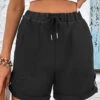 Black Drawastring High Waisted Pocket Shorts -Rosewe Promotion Store 331385 P 16811237274410