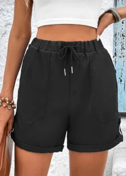 Black Drawastring High Waisted Pocket Shorts