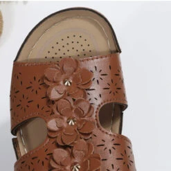 Dark Camel Floral Open Toe Mid Heel Sliders -Rosewe Promotion Store 331506 P 1681188372430