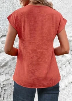 Plus Size Coral Button Short Sleeve Blouse -Rosewe Promotion Store 331524 P 1681210610736