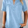 Plus Size Sky Blue Button Short Sleeve Blouse -Rosewe Promotion Store 331527 P 1681210913064