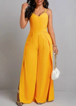 Split Yellow Heart Collar Sleeveless Jumpsuit