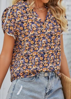 Ditsy Floral Print Patchwork Multi Color Blouse -Rosewe Promotion Store 331604 P 1681265720114