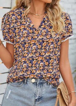 Ditsy Floral Print Patchwork Multi Color Blouse -Rosewe Promotion Store 331604 P 1681265720772