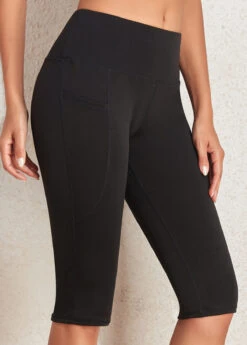 Black Elastic Waist Mid Waisted Knee Length Leggings -Rosewe Promotion Store 331612 P 16967527400102