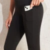 Black Elastic Waist Mid Waisted Knee Length Leggings