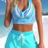 Cyan High Waisted Multi Stripe Print Bikini Set -Rosewe Promotion Store 331646 P 1681279022874