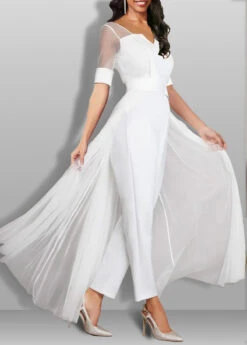 Lightweight White Ankle Length Split Neck Jumpsuit -Rosewe Promotion Store 331648 P 1681297173461