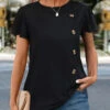 Plus Size Black Button Short Sleeve T Shirt -Rosewe Promotion Store 331665 P 1681289020650
