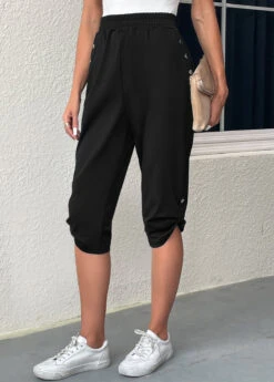 High Waisted Pocket Black Jogger Elastic Waist Pants