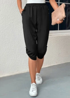 High Waisted Pocket Black Jogger Elastic Waist Pants -Rosewe Promotion Store 331675 P 16833772896765