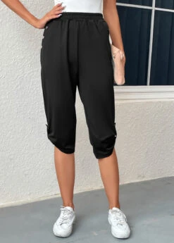 High Waisted Pocket Black Jogger Elastic Waist Pants -Rosewe Promotion Store 331675 P 16833772899553