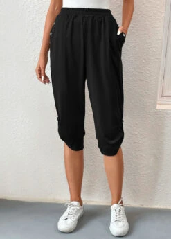 High Waisted Pocket Black Jogger Elastic Waist Pants -Rosewe Promotion Store 331675 P 16833772899844