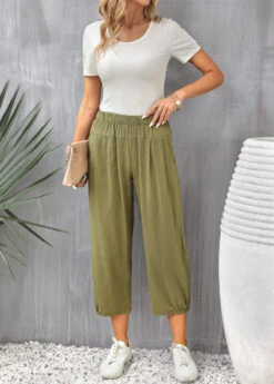Regular Pocket Olive Green Elastic Waist Pants -Rosewe Promotion Store 331693 P 16838778961634