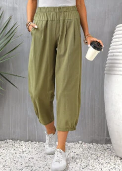 Regular Pocket Olive Green Elastic Waist Pants -Rosewe Promotion Store 331693 P 16838778962043