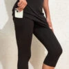 Pocket Black Elastic Waist High Waisted Capri Leggings