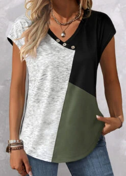 Plus Size Sage Green Button T Shirt