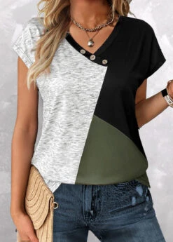 Plus Size Sage Green Button T Shirt -Rosewe Promotion Store 331731 P 1681379738904