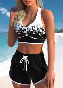 Black High Waisted Floral Print Criss Cross Bikini Set -Rosewe Promotion Store 331744 P 1681368740579