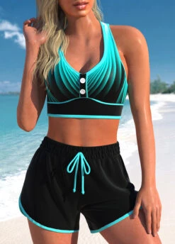 High Waisted Ombre Criss Cross Cyan Bikini Set