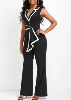 Asymmetry Long Lapel Sleeveless Black Jumpsuit -Rosewe Promotion Store 331781 P 16835451820792