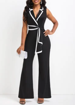 Asymmetry Long Lapel Sleeveless Black Jumpsuit -Rosewe Promotion Store 331781 P 16835451827104