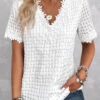 Embroidery V Neck Short Sleeve White Blouse -Rosewe Promotion Store 331901 P 1681718300171